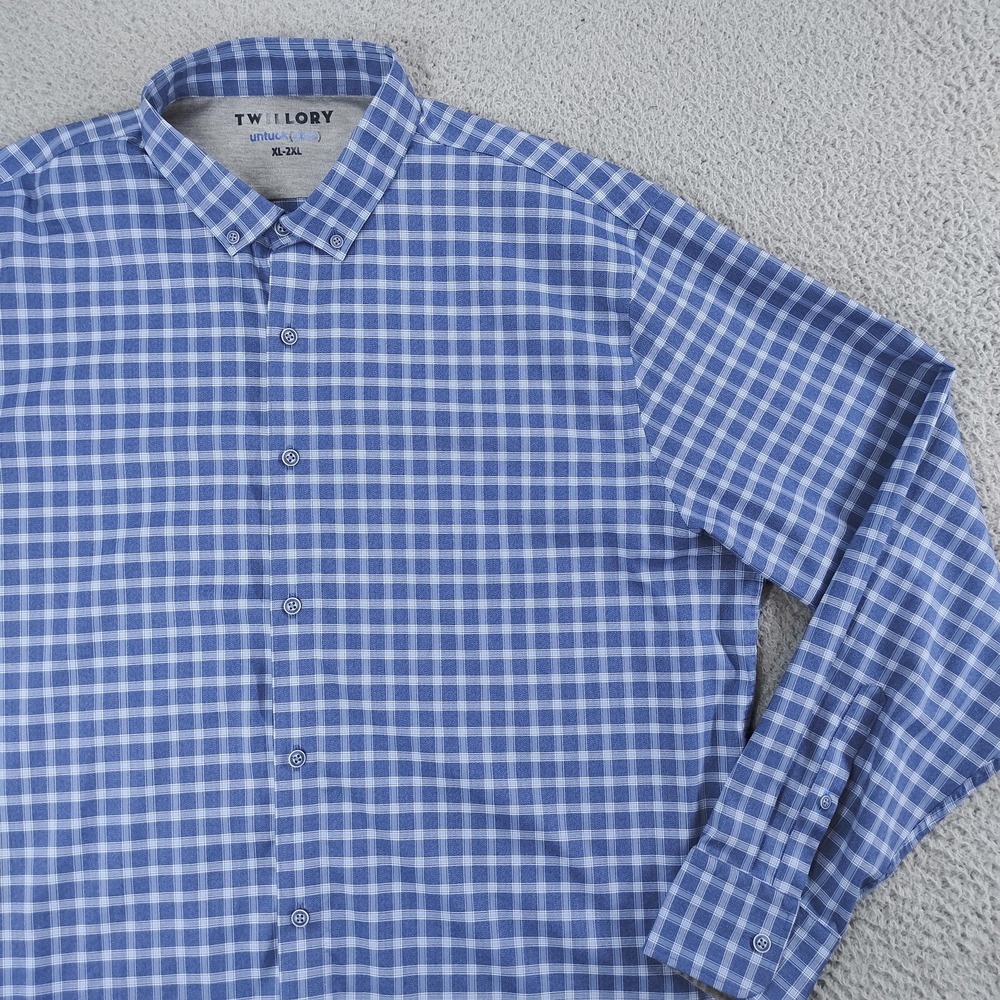 Twillory Shirt Mens 2XL Blue Check Untuckable Button Down Long Sleeve Twill